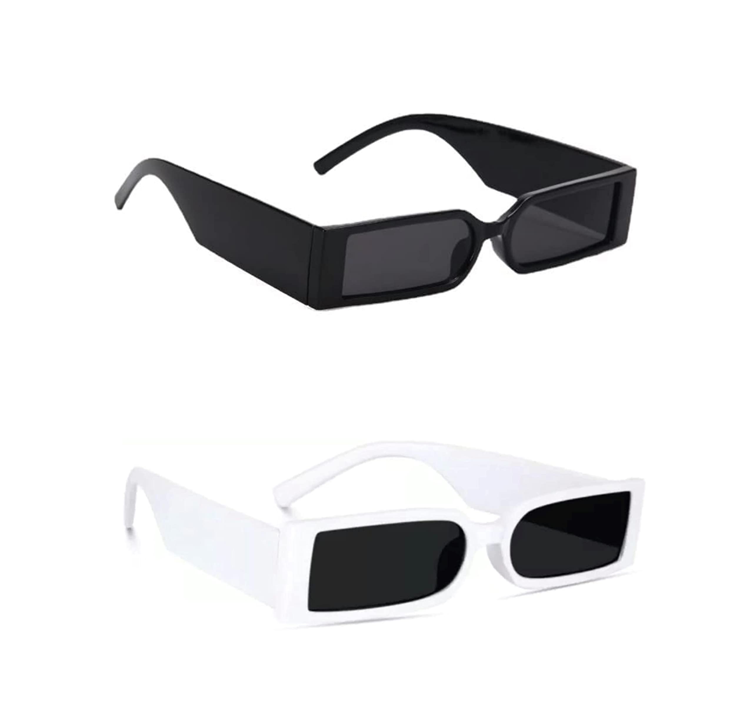 | Full Rim Square Branded Latest and Stylish Sunglasses | UV Protected | Inspired From Mc Stan | Men & Women | Medium | Black White Frame/Black Lens - Pack of 2-image-22