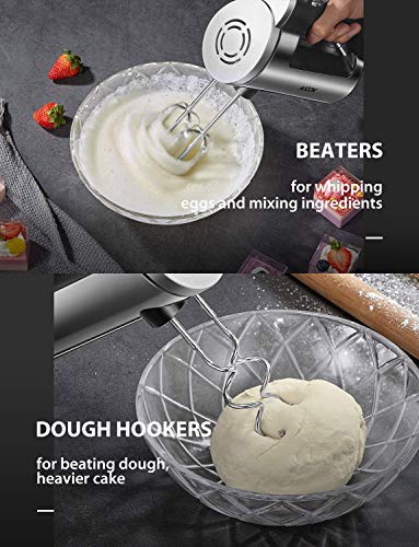 AICOK Hand Mixer Electric 2019 Durable Version 6 Speed Powerful Handheld Mixer Food and Cake Electric Mixer with Turbo and Easy Eject Button Stainless Steel Body, Beaters and Dough Hooks (Renewed)