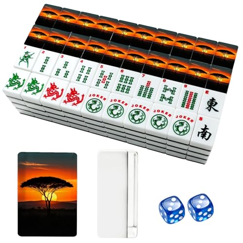 VETEB American Mahjong Set 166 Acrylic End Day Africa Mahjong Tiles 1.4" Large Mahjong Game Set with a Mahjong Tiles Bag and Accessories Games Gift