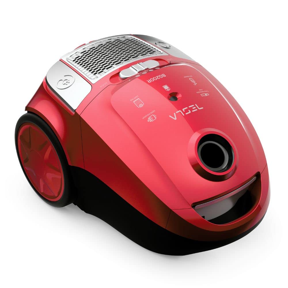 TESLA Aspirador BG200R con Bolsa, 800W, Depósito 2L, Filtro HEPA Lavable, Radio de Trabajo de 8m, Rojo