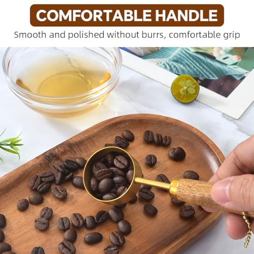 Image of Supvox Spoon Set for Kitchen 2Pcs 15ml Wooden Handle Stainless Steel Coffee Bean Spoon Measuring Spoons Set Utility Scoop for Food, Ingredients, Flour, Spices