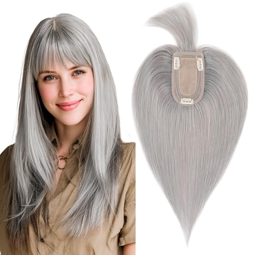 SEGO Grey Hair Toppers for Women Real Human Hair With