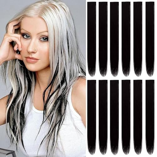 HTTDSLF 12 Piezas Extensiones de Pelo, Extensiones de Cabello Clip, Sintético Hair Extensions, Accesorios de Joyería de Peluca, Accesorios de Pelo DIY Decoración Cosplay Fiestas Party, Negro
