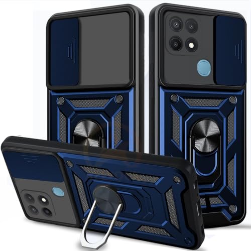 Image of Armor Bumper Back Cover Case for Oppo A15 / A15s Rotating Camera Cover, Ring Holder & Kickstand | Heavy Duty & 360 Degree Protection Oppo A15 / A15s Back Cover (Blue).