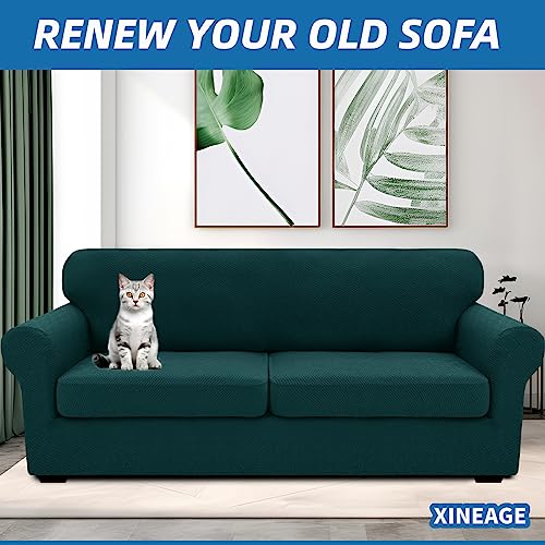 XINEAGE 2025 New 3 Pieces Couch Covers for 2 Extra Large Cushion Sofa Super Stretch Sofa Cover for 2 Large Seat Universal Loveseat Slip Cover for Living Room (Blackish Green), 71"-91"(2 Cushions)
