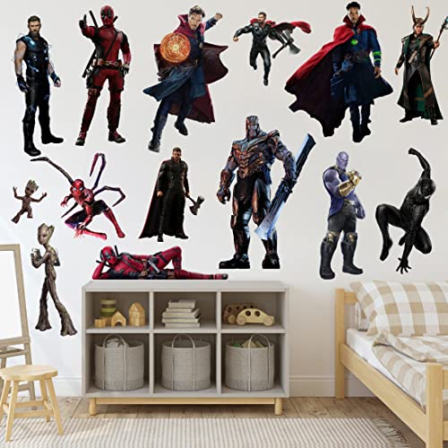 Superhero Wall Decals, Large Vinyl Superhero Wall Stickers Removable Waterproof Superhero Mural Decor for Kids Room Bedroom Bathroom Living Room Kitchen Nursery Playroom Party Decoration