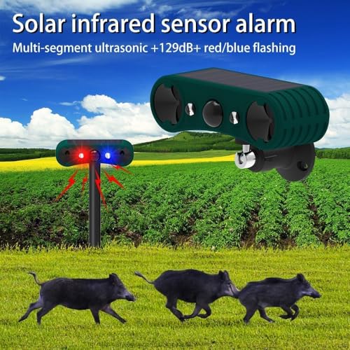 AMZSTAR Solar Indoor and Outdoor Motion Sensor Alarm,4 Modes 129db Loud Siren - with Red and Blue Flashing Warning. Ideal for homes, villas and farms! (1PCS)