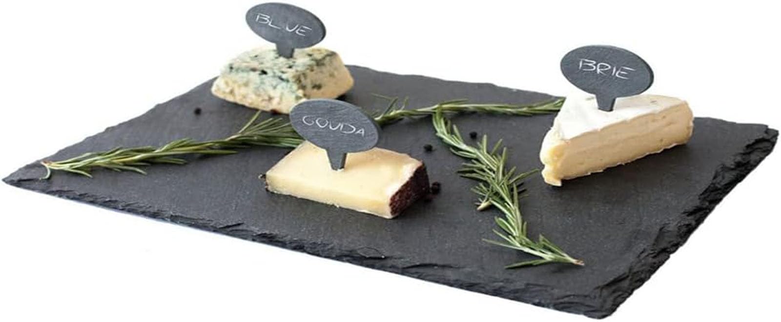 ALMEKAQUZ Rectangle Slate Serving Dish Tray, Dessert Pastry Display Platter, Stone Charcuterie Board, Cheese Plate for Gourmet Food, Drink, Snack, Candy, Sushi, Cake, Appetizer(30 * 20cm - Black)