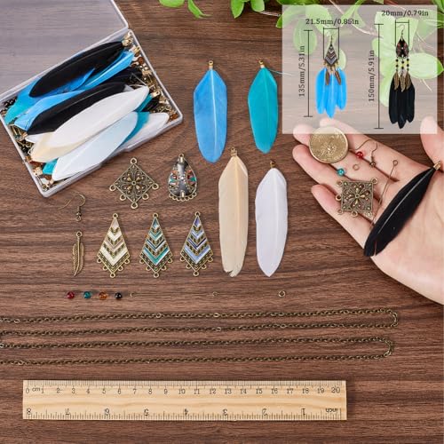 SUNNYCLUE 1 Box 8 works feathers Earring Kit featherss Charms Colorful feathers Charms Tibet Style Chandelier Charms Bohemian Charms for Jewellery Making Kits Women Adults DIY Dangle Earrings Supplies - Image 3