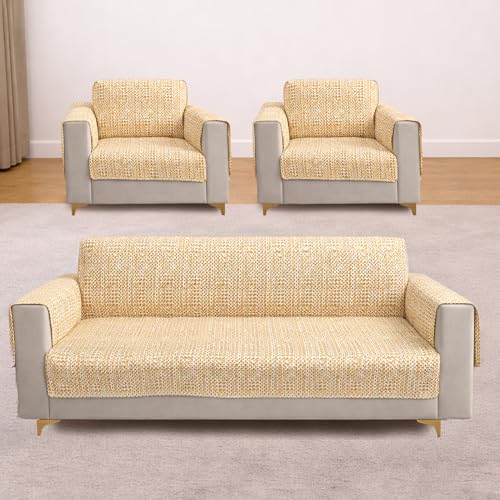 Image of Homerz Premium 5(3+1+1) Seater Quilted Reversible Sofa Cover Mat with Pocket Arms | Polyester Blend 350 GSM Full Coverage & Back Belt for Stability (Sylvara, 5(3+1+1) Seater)