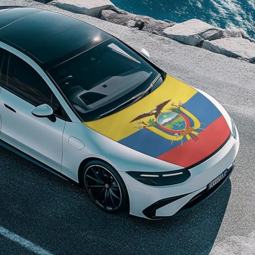 Image of Ecuador Independence Day Car Hood Cover Ecuador Flag Car Hood Protector Waterproof Universal Automotive Exterior Accessories Patriotic Decorations for Compact Vehicles Sedans Trucks SUVs