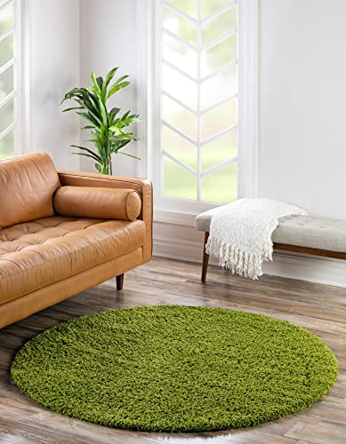 Rugs.com - Über Cozy Solid Shag Collection Rug – 6 Ft Round Grass Green Shag Rug Perfect for Kitchens, Dining Rooms