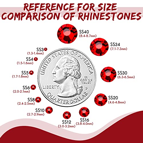 Image of 22000 Pcs Hotfix Rhinestone Bulk Crystal Iron on Flat Back Nail Gems Hot Fix Round Glass Rhinestones for Bedazzling DIY Crafts Clothes Shoes Supplies Decoration 2.7-2.9mm(SS10, Red)