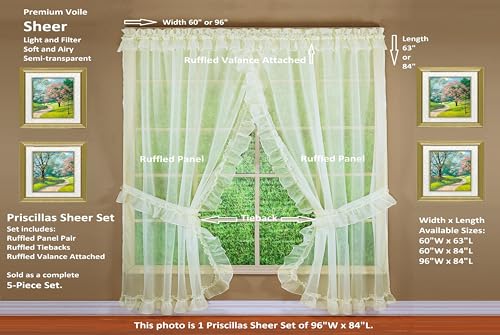 Image of Today's Curtain, Emelia Priscilla Sheer Pair 96 inch W x 84 inch L, Ecru, 5-Piece-Set