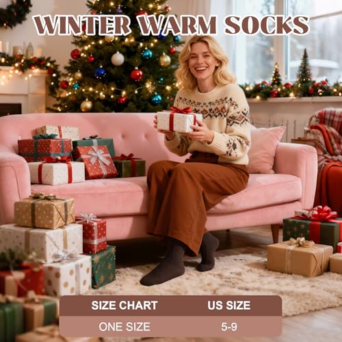 Image of 5 Pairs Wool Socks for Women, Winter Warm Cute Cat Crew Socks