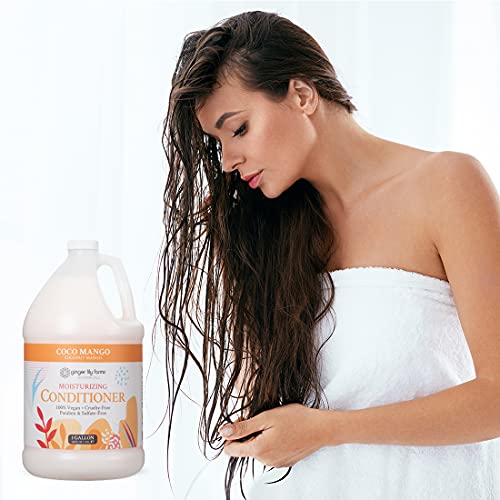 Image of Ginger Lily Farms Botanicals Moisturizing Conditioner for All Hair Types, Coco Mango, 100% Vegan & Cruelty-Free, Coconut Mango Scent, 1 Gallon Refill (Pack of 2)