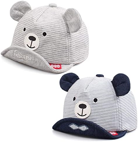 JANGANNSA Baby Hat Toddler Kids Sun Cap Boys Girls Baseball Caps Cartoon Spring 6-24Months (6-24Months, (Navy+Gray) Striped Bear)