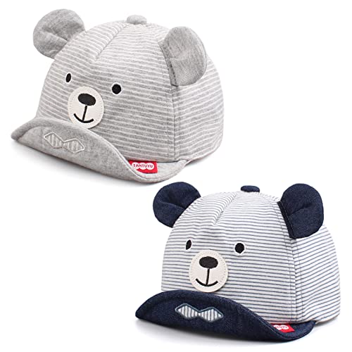 Jangannsa Baby Hat Toddler Kids Sun Cap Boys Girls Baseball Caps Cartoon Spring 6-24Months (6-24Months, (Navy+Gray) Striped Bear) #TOP23