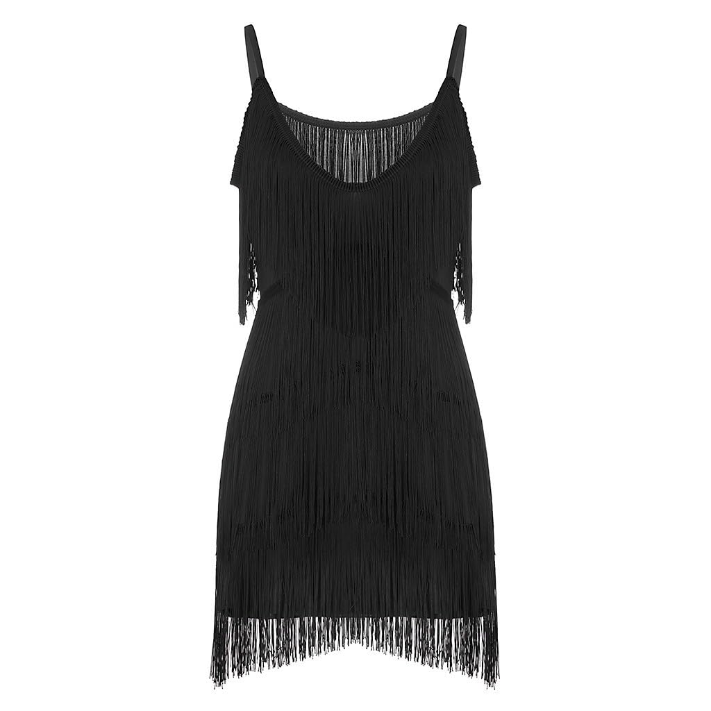 Robe Années 20 Charleston Femme sans Manche Robes Gatsby Cocktail à Bretelles Réglables Robe à Frange pour Déguisement Soirée à thème Danse Latine Salsa Tango