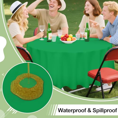 Image of misaya 12 Packs Disposable Plastic Table Cloth, 84 inch Round Waterproof Tablecloth, Leakproof & Sturdy Decorative Table Covers for Picnic, Party, Outdoor and Back to School, Green