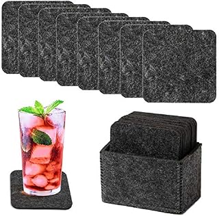 Felt Coasters, Drink Coasters Set of 8, Cup Pad Mat Black Non Slip Heat Resistant for Bowls, Cups, Mugs, Glasses, Square