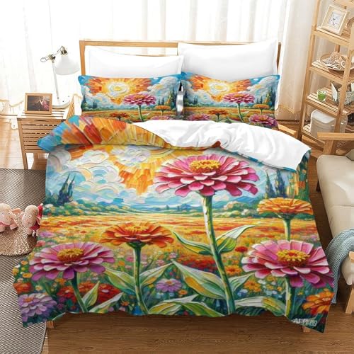 Housse de couette Zinnia Elegans 3D 200x200 microfibre - 3