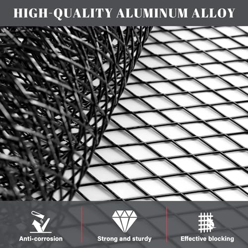 Image of GOSCHE 40 inchx13 inch Universal Car Grill Mesh, 6x12 mm Rhombic Hole Grill Inserts for Automotive Front Bumper, 100x33 cm Multifunctional Black Painted Aluminum Front Grill Assembly, 2 Pack