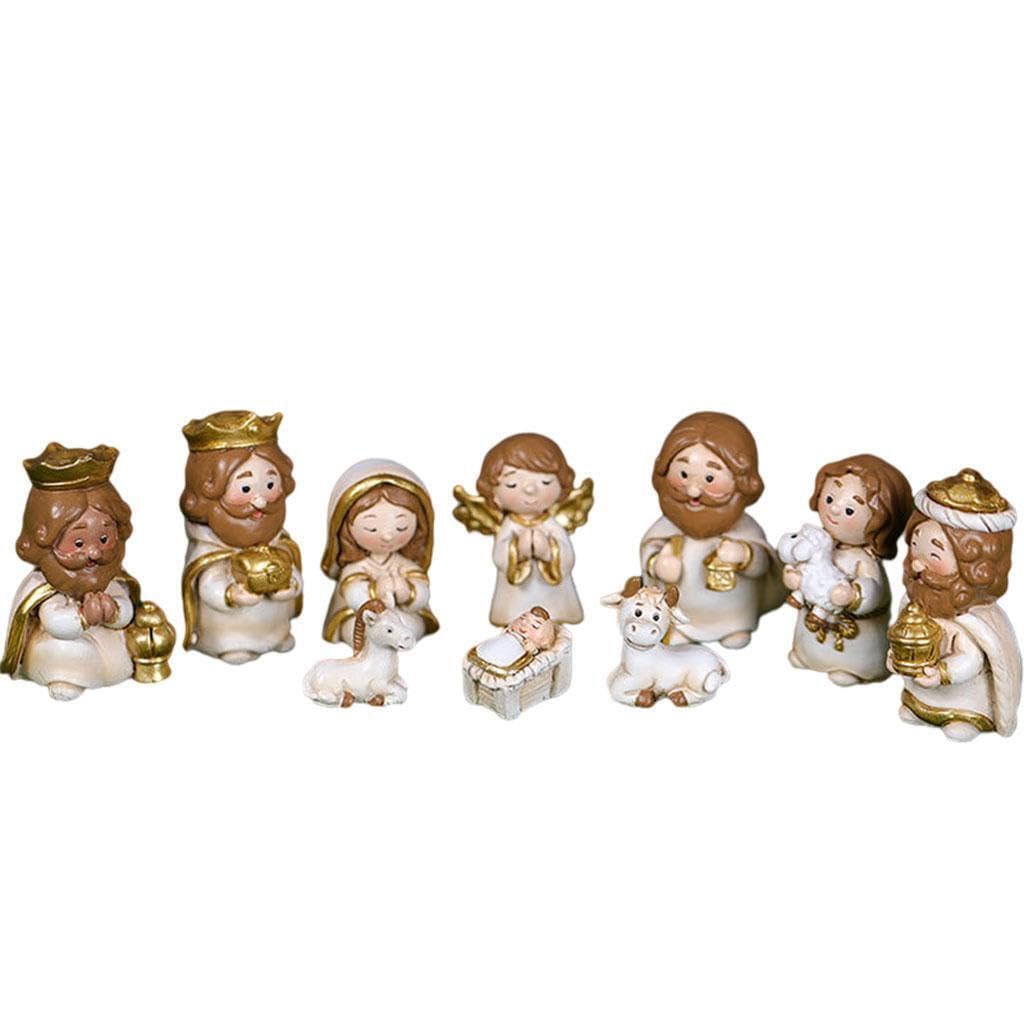 QUXVUIS Delicate Holy Nativity Scene Set Handcrafted Xmas Tabletop Ornament Gifts Figurines Statue, White, 6cm