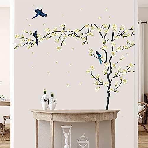 Supzone White Cherry Blossom Wall Sticker Chinese Style Black Tree Branch Wall Decal Flying Birds Wall Decor Diy Vinyl Mural Art For Bedroom Living Room Offices Study Room Home Decoration #TOP3