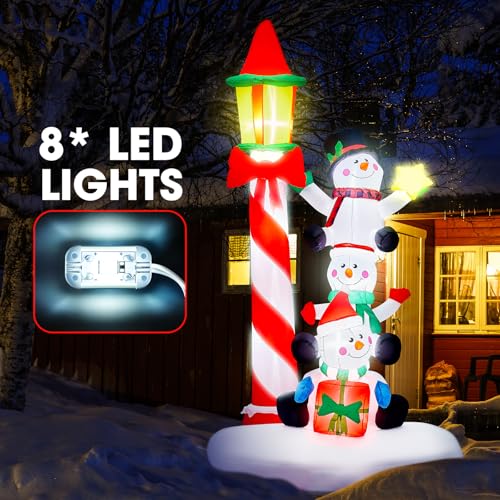 Image of 7ft Christmas Inflatable Snowman & Streetlamp with Built-in LED Lights, Indoor Outdoor Blow Up Yard Decoration for Xmas Party, Home, Outside Lawn Holiday Decor