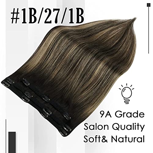 Fshine Clip In Extensions Real Human Hair,7 Pcs 50 g Color 1B 27 1B,Natural Black Mixed Blonde Hair Extensions Clip ins,Invisible and Seamless,Easy to Apply Perfect for Beginners - Image 2