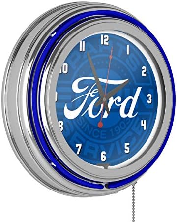 Trademark Gameroom Ford Chrome Double Rung Neon Clock - Ford Genuine Parts