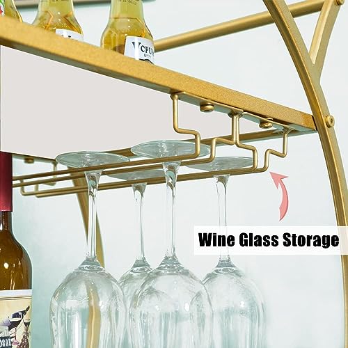 Image of Dcor Serving Trolley with 2 Metal Handles, Modern Wine Cart on Wheels, Round Mobile Trolley with 2 Tier Shelves for Kitchen Decoration, Liqueur, Cocktail (1)