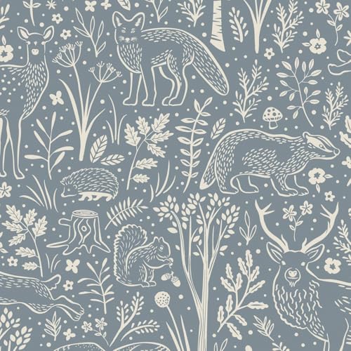 Grandeco Native Woodland Animals Nursery Textured Wallpaper, Blue