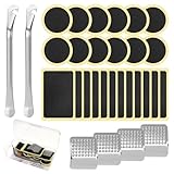30 Pcs Bike Tire Repair Kit, Bicycle Inner Tube Patch Kits with 24 PCS Patches 2 Premium Stainless Steel Levers 4 File Blades User Manual for Mountain and Road Bikes
