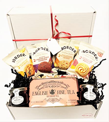 Tea and Biscuit Hamper gift, Border Biscuits, Strawberry and Raspberry Jam Gift Set, Earl Grey Afternoon Tea Box All Occasions