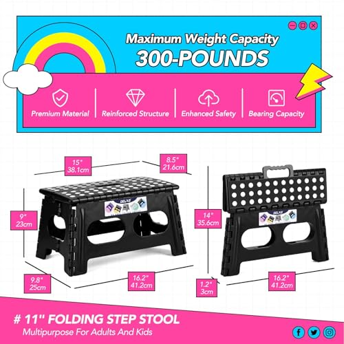 Image of Delxo Folding Step Stool 9 inch 2 Pack,300 Lbs Step Stool for Kids&Adults