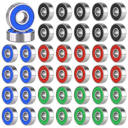 40 Piezas 608RS Rodamientos Metálicos para Ruedas de Monopatín Monopatines, Patines en Línea y Patines de Ruedas para Patinetes Longboard, Fidget Spinner (608RS, colores, 40 piezas)