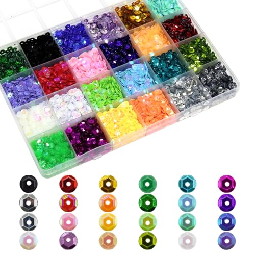 Troyune 24 Colors Loose Cup Sequins, 6mm Bulk Rainbow Round Sequin Iridescent Embroidery Sequins for DIY Craft Sewing Nail Festival Costume Decoration, 21600pcs