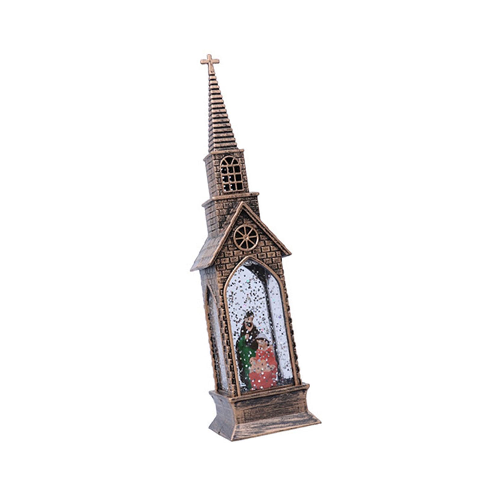YROHGKPN Sturdy ABS Glowing House Water Ornament with LED Lights for Years Round Celebration Bronze Finish Water Filled Lights Decoration