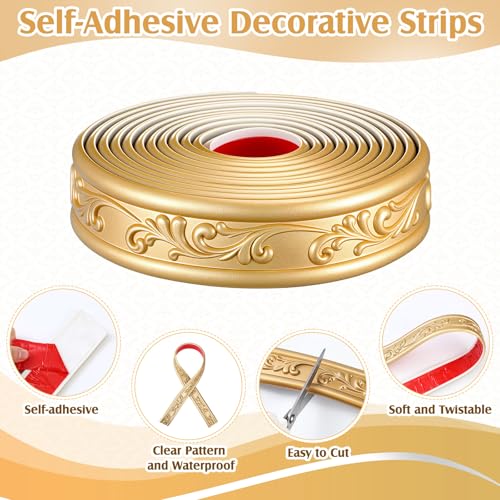 Sacubee Peel and Stick PVC Crown Molding Trim Flexible Molding Trim 13.1 ft x 1.8" Self Adhesive Wallpaper Wall Border Mirror Frame Baseboard Cabinet for Home Decor Edge Background(Champagne Gold) by Sacubee - Image 3