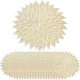 24 Pcs Round Pressed Vinyl Placemats Metallic Place Mat Sets Round Hollow Out Flowers Place Mats...