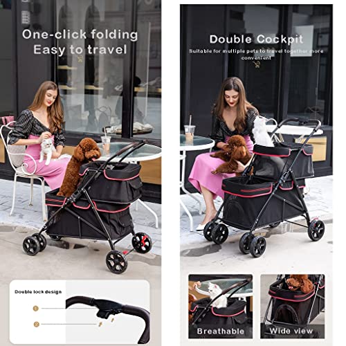 TwoLayer Pet Dog Strollers for 2 Cats, Double Layer Dog Pram Stroller