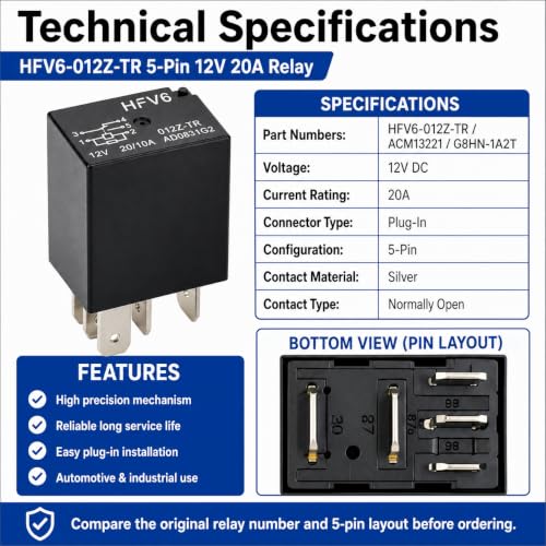 HFV6-012Z-TR Power Relay 12VDC 20A 5-Pin (Pack of 2) - Replace for ACM13221, G8HN-1A2T, NVFMCZ25 by Casalytics - Used condition - Image 4