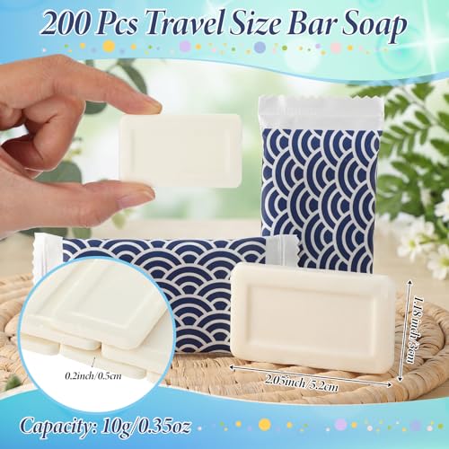 Image of Kacctyen 200 Pcs 0.35 oz Mini Hotel Soap Bars Bulk Individually Wrapped Hand Soap Bars Travel Size Toiletries for Hospitality Guest Holiday (Wave)