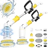 StarVal Electric Spin Scrubber, Cordless Cleaning Brush Shower Scrubber Up to 550 RPM with 9 Replaceable Brush Heads, Bathroom Scrubber Adjustable Extension Handle for Bathroom Kitchen Car (Yellow)