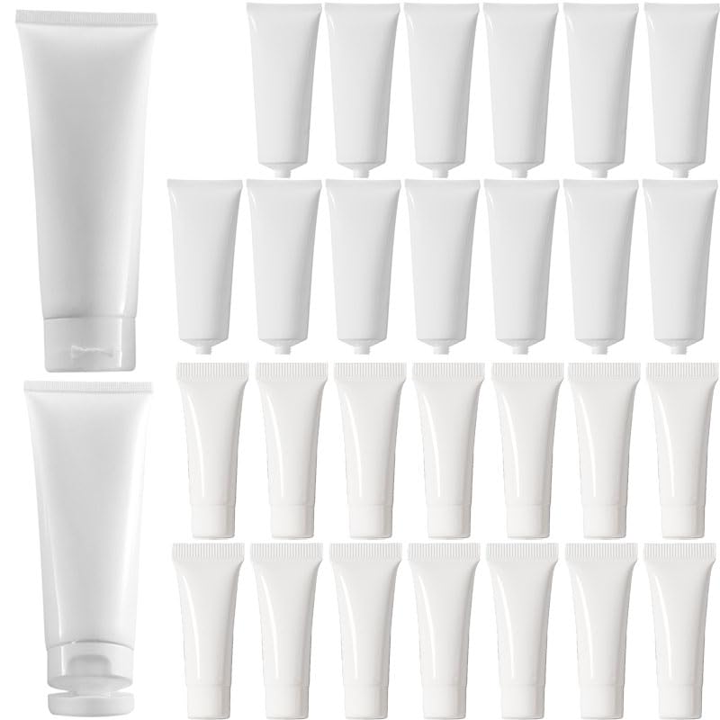 50PCS Empty Refill White Plastic Cosmetic Lotion Tubes Bottles Shampoo Facial Cleanser Makeup Sample Soft Container Tube Bottle Vial Jar Pot Case With