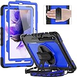 Timecity Case for Samsung Galaxy Tab S8 Plus 2022/ S7 FE 2021/ S7 Plus 12.4 inch Tablet, Durable Sturdy Protection Case with Screen Protector, 360 Rotating Stand & Hand Strap - Dark Blue