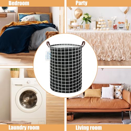 Image of Laundry Basket Canvas Fabric Collapsible Organizer Basket for Storage Bin Toy Bins Gift Baskets Bedroom Clothes Children Nursery Hamper (Black Grid)