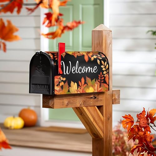 Autumn Fall Mailbox Cover Magnetic Welcome Maple Leaf Mailbox Wraps Post Letter Box Cover for Garden Yard Home Decor Standard Size 21\" x 18\"